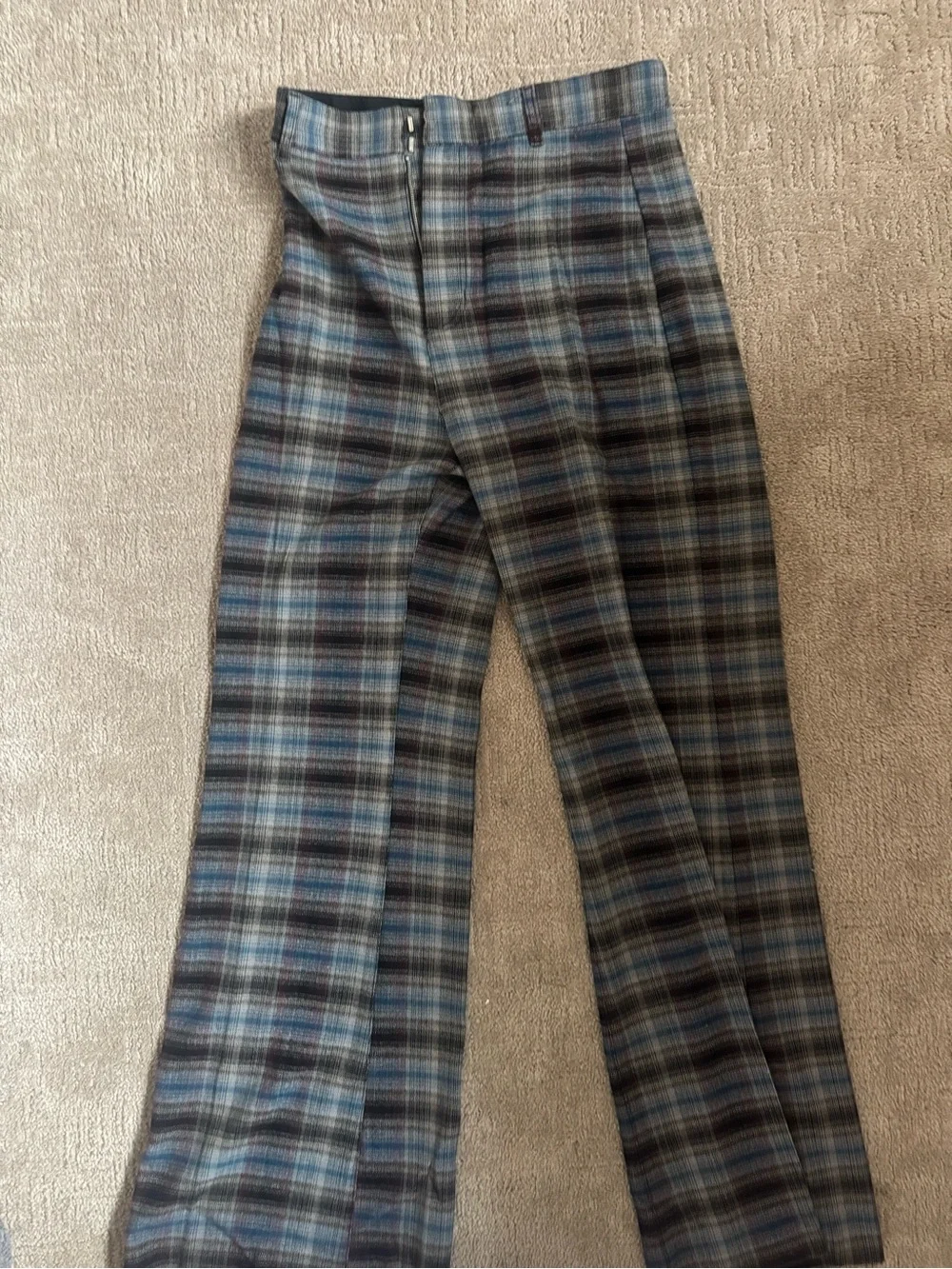 Free People Plaid Trousers in Blue, Gray and Brown Tones